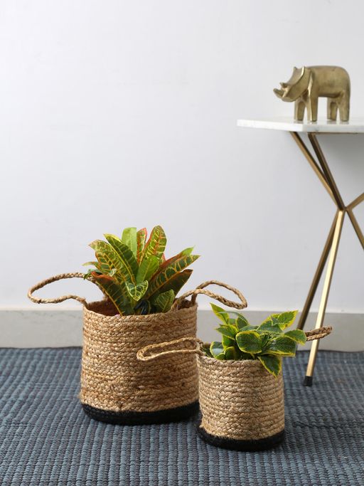 Revive Home Beige Multi-Utility Jute Basket Planters (Pack Of 2)