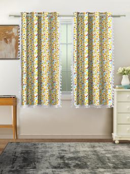 Cortina - White Floral Pure Cotton Window Curtains (Pack Of 2)