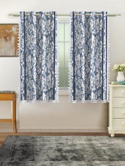 Cortina - Blue Floral Pure Cotton Window Curtains (Pack Of 2)