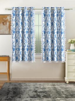 Cortina - White Floral Pure Cotton Window Curtains (Pack Of 2)