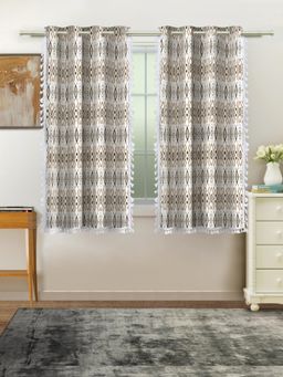Cortina - White Geometric Pure Cotton Window Curtains (Pack Of 2)