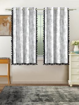 Cortina - White Floral Pure Cotton Window Curtains (Pack Of 2)