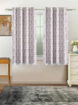 Cortina - White Floral Pure Cotton Window Curtains (Pack Of 2)