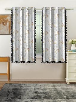 Cortina - White Floral Pure Cotton Window Curtains (Pack Of 2)