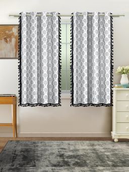 Cortina - White Floral Pure Cotton Window Curtains (Pack Of 2)