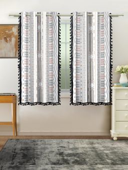 Cortina - White Geometric Pure Cotton Window Curtains (Pack Of 2)
