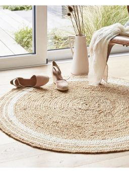JASMEY HOMES - Beige White Border Round Jute Area Rug