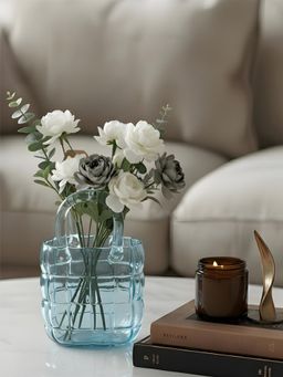 Aarvi Decor - Aqua Couture Tote Blue Glass Vase