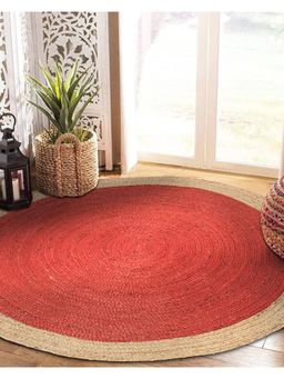 JASMEY HOMES - Round Red Jute Area Rug