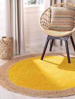 JASMEY HOMES - Round Yellow Jute Area Rug