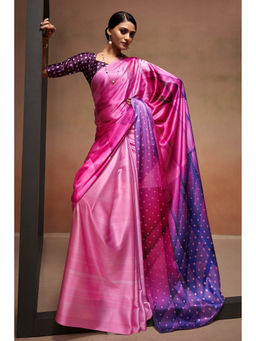Mysilklove - Carissma Pink Printed Satin Silk Saree with Unstitched Blouse