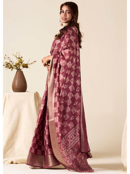 Mysilklove - Matrix Purple Banarasi Printed Soft Silk Saree with Unstitched Blouse