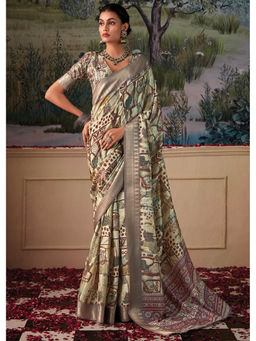 Mysilklove - Pablo Green Woven Banarasi Tessar Silk Saree with Unstitched Blouse