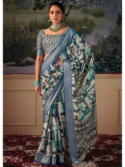 Mysilklove - Blue Bayoux Woven Banarasi Tessar Silk Saree with Unstitched Blouse