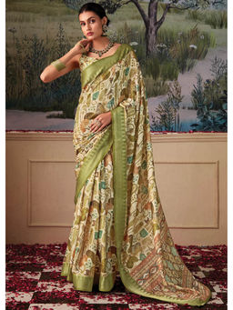 Mysilklove - Pale Oyster Green Woven Banarasi Tessar Silk Saree with Unstitched Blouse