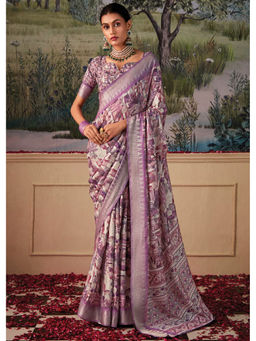 Mysilklove - Rose Dust Purple Woven Banarasi Tessar Silk Saree with Unstitched Blouse