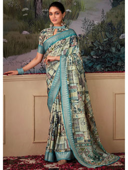 Mysilklove - Pewter Blue Woven Banarasi Tessar Silk Saree with Unstitched Blouse