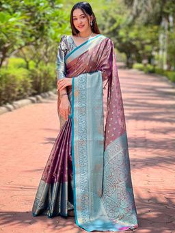Odette - Women Mauve Woven Design Tissue Silk Saree with Unstitched Blouse