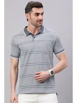 Classic Polo - Men's Half Sleeve Grey Slim Fit Striped Polo T-Shirt