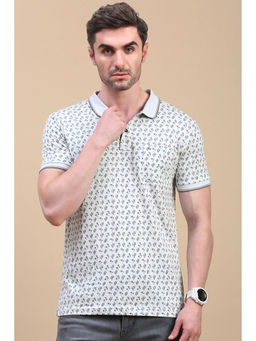 Classic Polo - Men's Half Sleeve Off White Slim Fit All-Over Print Polo T-Shirt