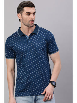 Classic Polo - Men's Half Sleeve Navy Blue Slim Fit All-Over Print Polo T-Shirt