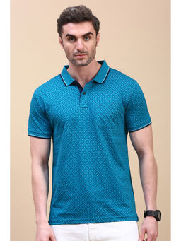 Classic Polo - Men's Half Sleeve Blue Slim Fit All-Over Print Polo T-Shirt