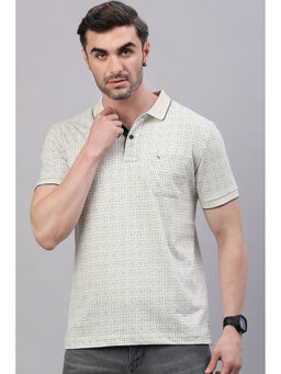 Classic Polo - Men's Half Sleeve Beige Slim Fit All-Over Print Polo T-Shirt