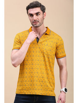 Classic Polo - Men's Half Sleeve Mustard Slim Fit All-Over Print Polo T-Shirt