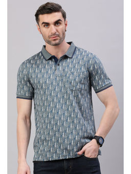 Classic Polo - Men's Half Sleeve Dark Grey Slim Fit All-Over Print Polo T-Shirt
