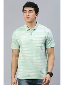 Classic Polo - Men's Half Sleeve Green Authentic Fit Striped Polo T-Shirt