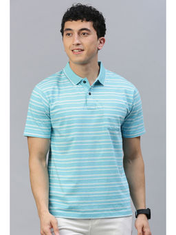 Classic Polo - Men's Half Sleeve Blue Authentic Fit Striped Polo T-Shirt