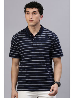 Classic Polo - Men's Half Sleeve Navy Blue Authentic Fit Striped Polo T-Shirt