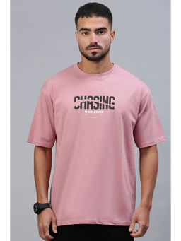 Classic Polo - Men's Half Sleeve Pink Slim Fit Printed Drop Shoulder T-Shirt