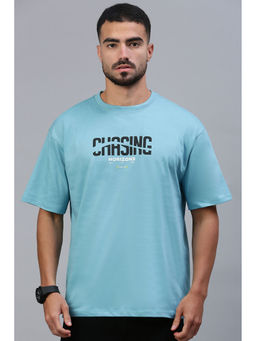 Classic Polo - Men's Half Sleeve Blue Slim Fit Printed Drop Shoulder T-Shirt