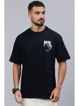Classic Polo - Men's Half Sleeve Navy Blue Slim Fit Printed Drop Shoulder T-Shirt