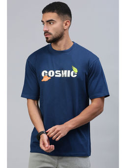 Classic Polo - Men's Half Sleeve Blue Slim Fit Printed Drop Shoulder T-Shirt