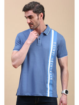 Classic Polo - Men's Half Sleeve Blue Slim Fit Printed Polo T-Shirt