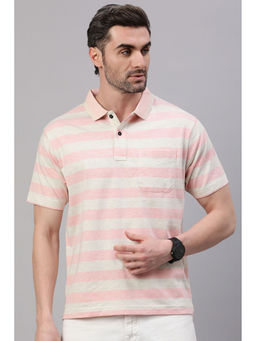 Classic Polo - Men's Half Sleeve Off White Authentic Fit Striped Polo T-Shirt