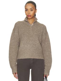 525 - Boxy Women's Snap-Front Henley Pullover Sweater Taupe