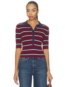 525 - Rib Stripe Women's Fitted Polo T-Shirt Burgundy