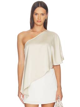 ALL THE WAYS - Odette Women's One-Shoulder Asymmetrical Satin Top Off White