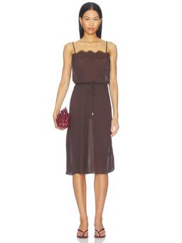 AFRM - Tabitha Women's Lace Trim Sleeveless Midi Dress Brown