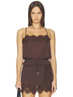 AFRM - Healy Women's Lace Trim Sleeveless Tank Top Brown