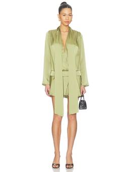 Amanda Uprichard - Women's Satin Deep V-Neck Scarf Detail Mini Dress Green