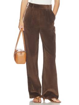 Aya Muse - Corduroy Women's Mid-Waist Pleated Wide Trousers Brown