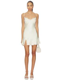 Bardot - Alerie Lace Satin Women's Eyelash Trim Mini Slip Dress White