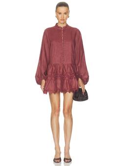 Bardot - Antonia Lace Trim Women's Linen Button Front Mini Dress Maroon