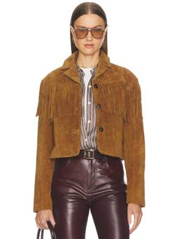 BLANKNYC - Faux Suede Women's Fringe Trim Leather Jacket Brown