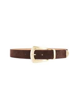 B-Low the Belt - Jordana Mini Suede Women's Slim Buckle Belt Chocolate & Brass