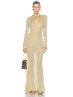 Bronx and Banco - Makena Women's Sheer Long Sleeve Knit Maxi Dress Gold